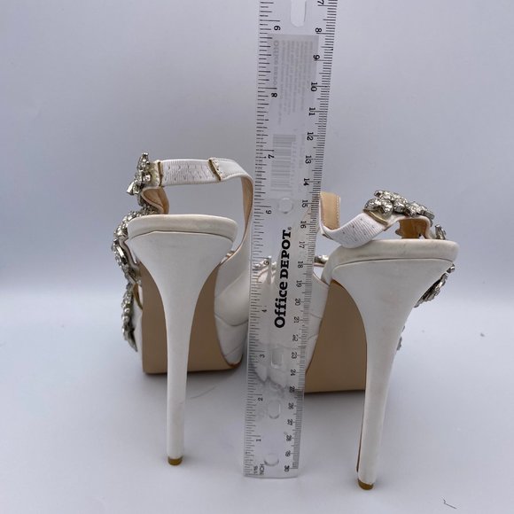 FSJ White Satin Slingback Bridal Heels Rhinestone - Picture 9 of 10